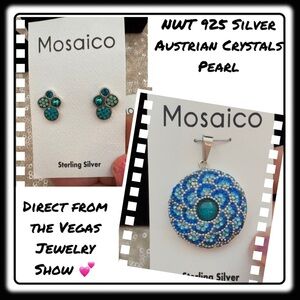 NWT Gorgeous Austrian Crystal / 925 Silver pendant and earrings set from Mosaico
